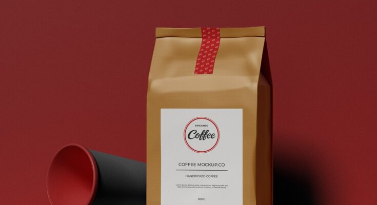 Coffee Bag With Cup Mockup